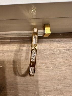 Fendi Gold Metal Logo Cuff Bracelet